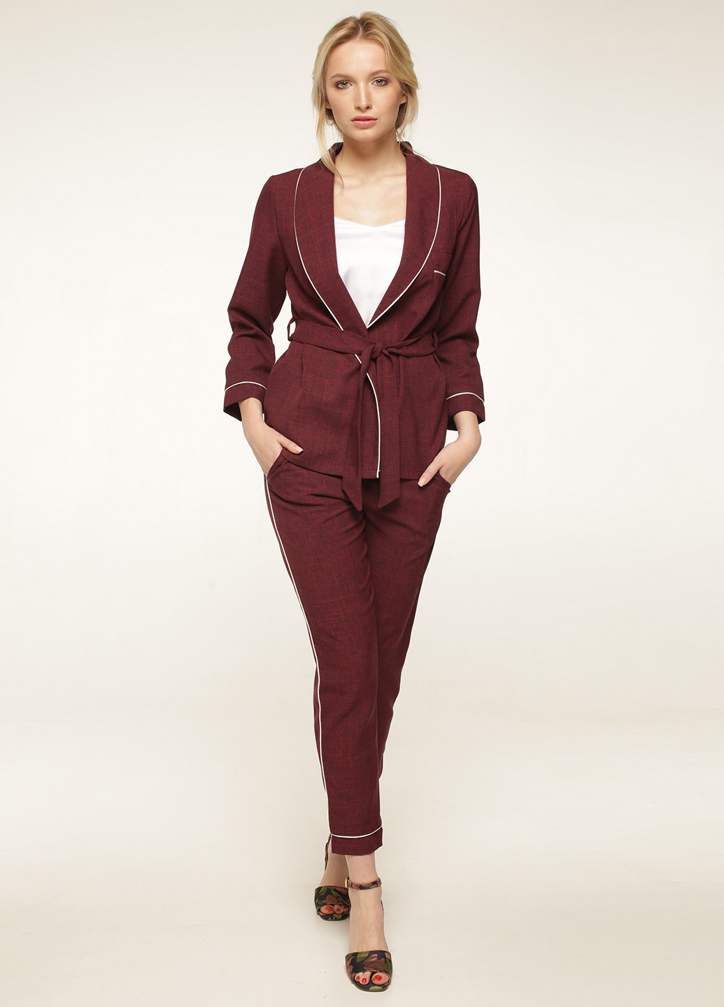 Костюм (жакет, брюки) Lavana Fashion брючный темно-бордовый кэжуал
