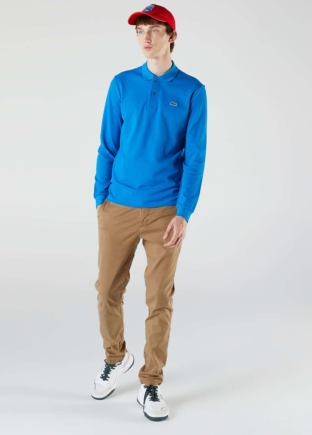 Светло-синяя футболка-поло для мужчин Lacoste с логотипом