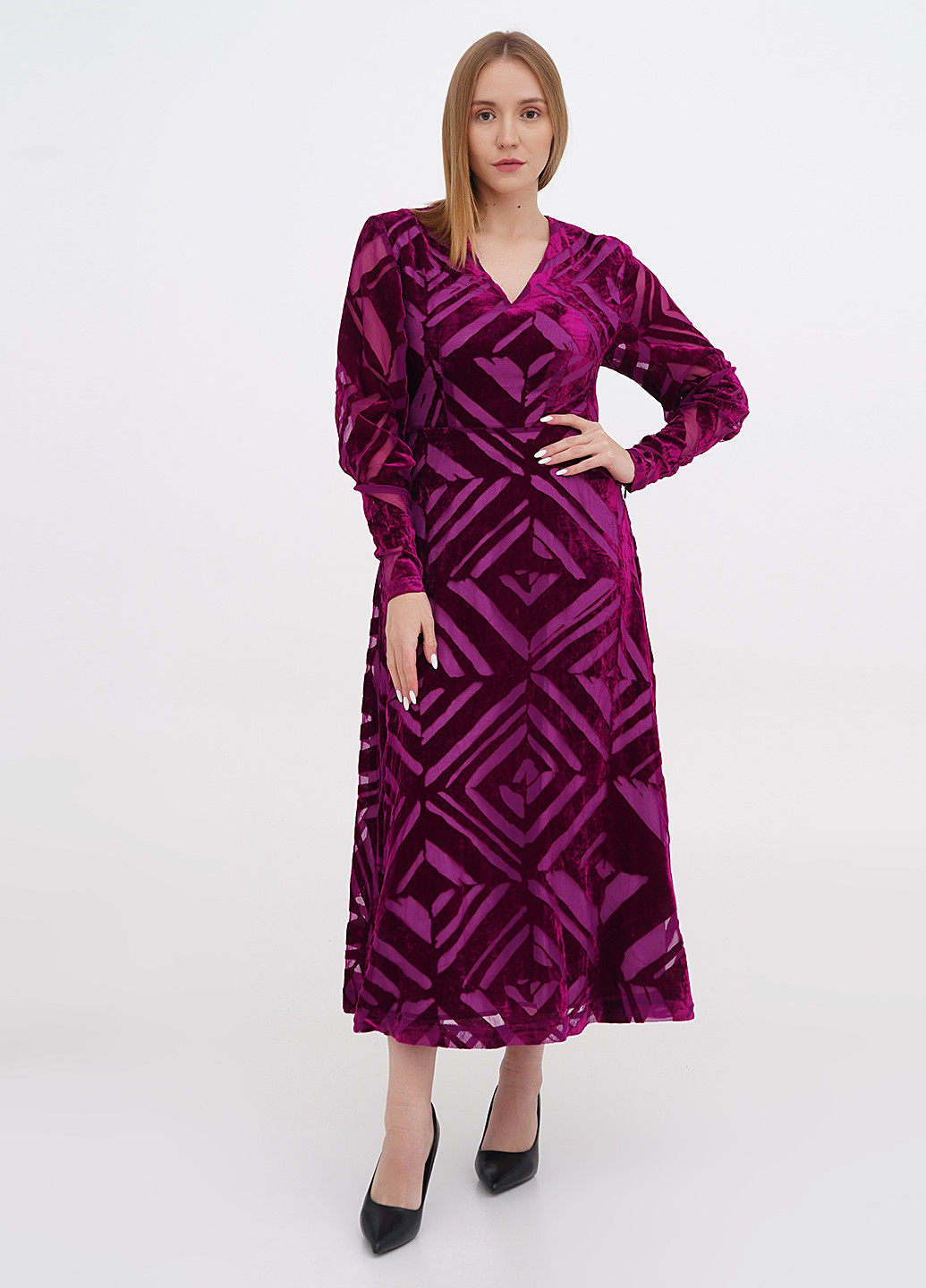Фуксиновое (цвета Фуксия) кэжуал платье H&M с геометрическим узором