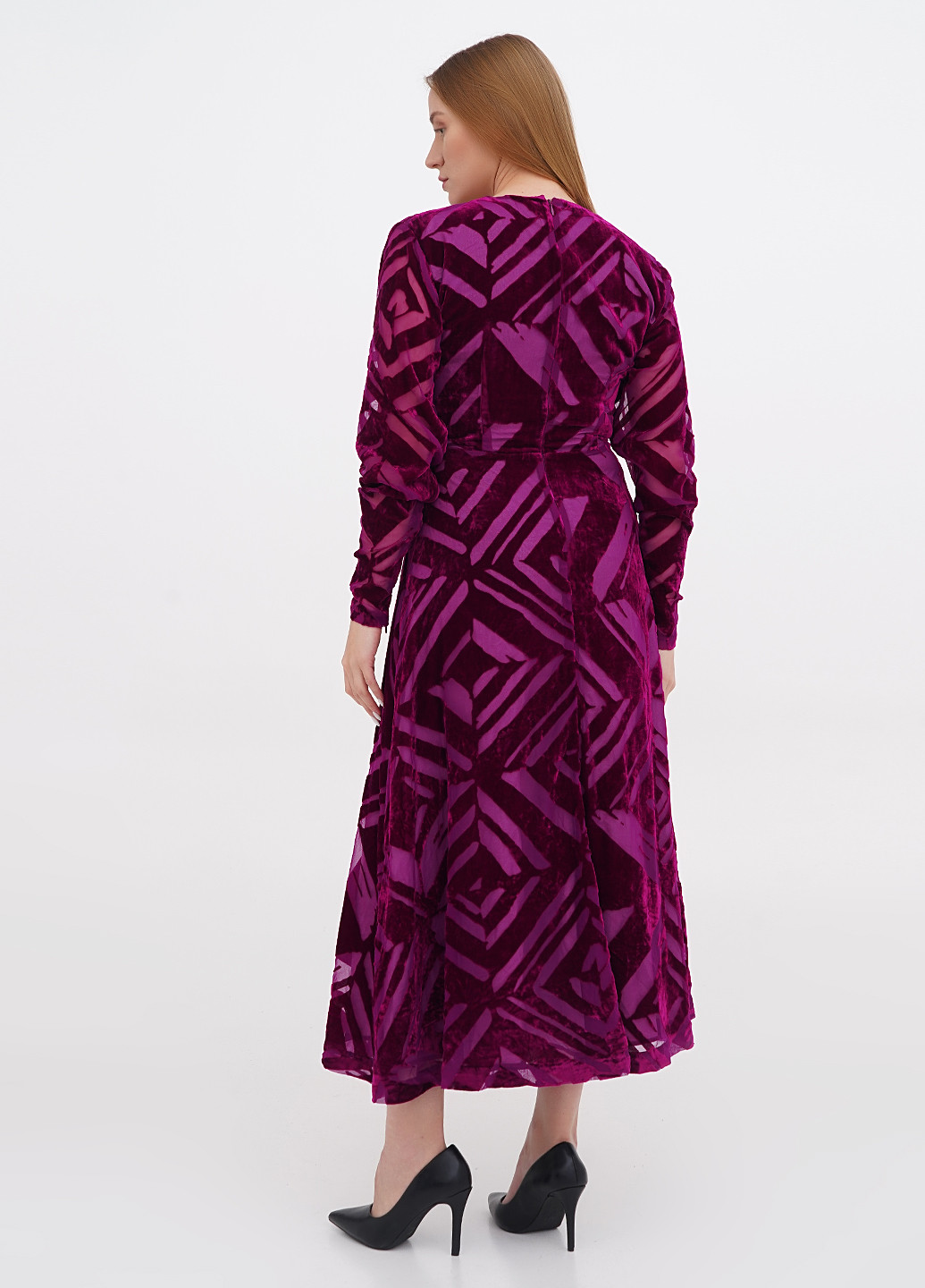 Фуксиновое (цвета Фуксия) кэжуал платье H&M с геометрическим узором