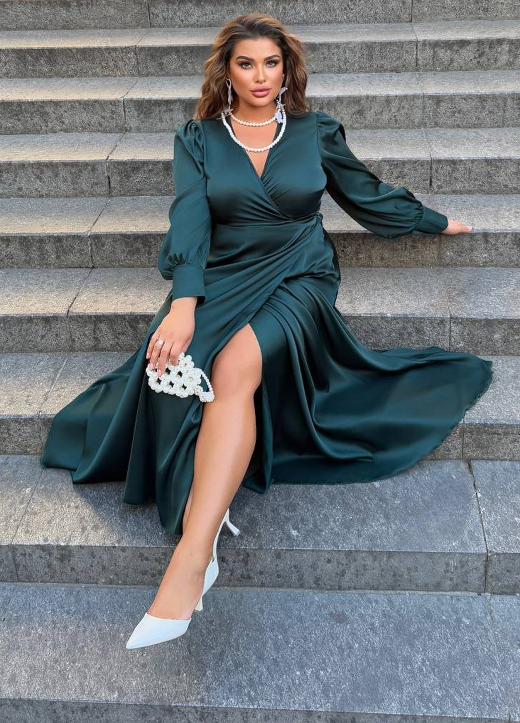 Морской волны праздничный платье на запах No Brand однотонное