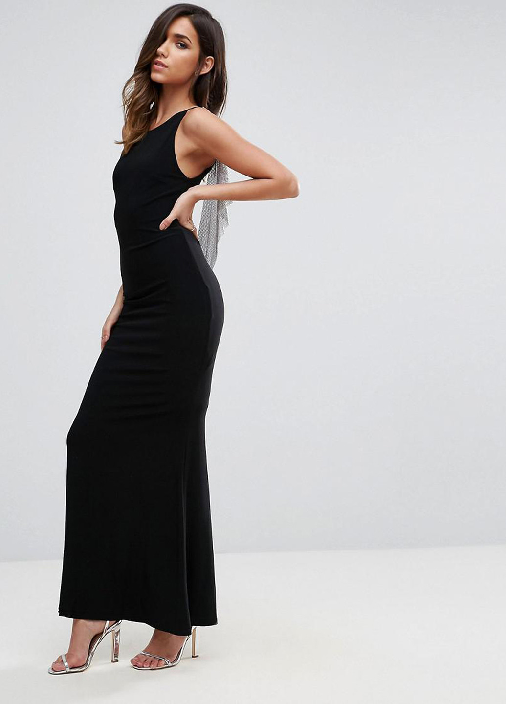 Черное вечернее платье с открытой спиной No Brand однотонное
