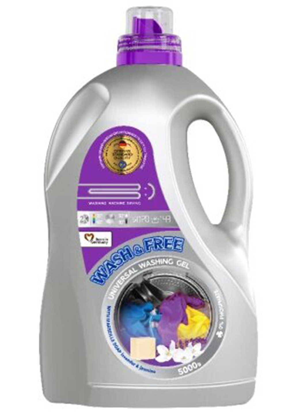 Гель для стирки Power Wash Wash&Free с ароматом Марсельского мыла, лаванды и жасмина, универсальный 5 л WASH & FREE (254372001)
