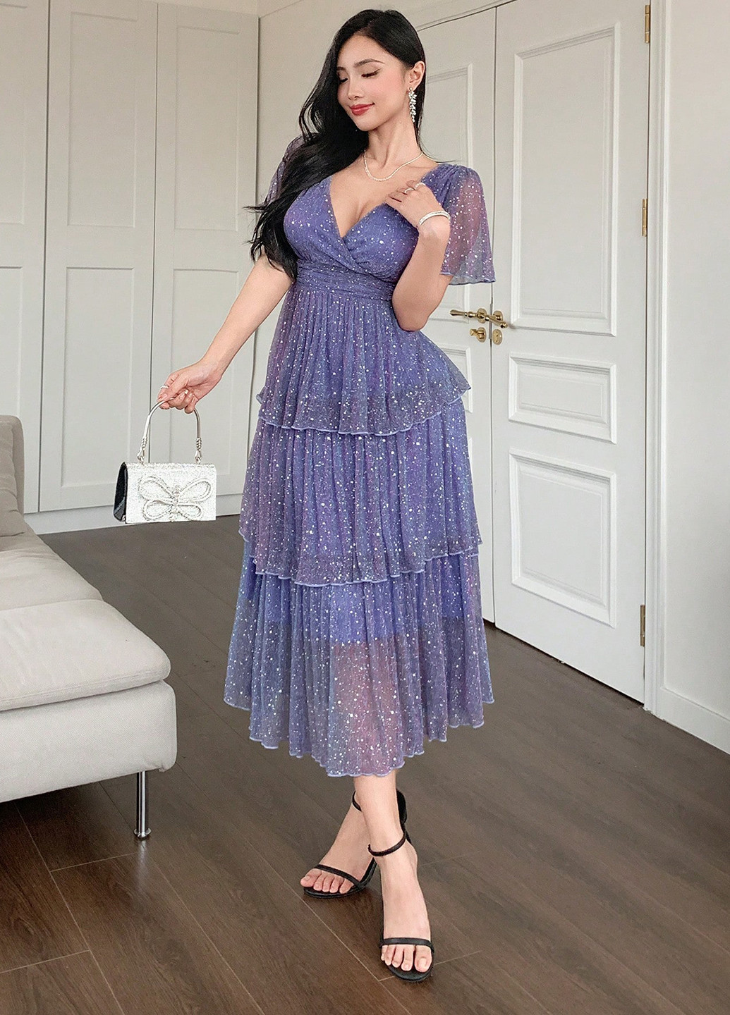 Сиреневое кэжуал платье а-силуэт SHEIN однотонное