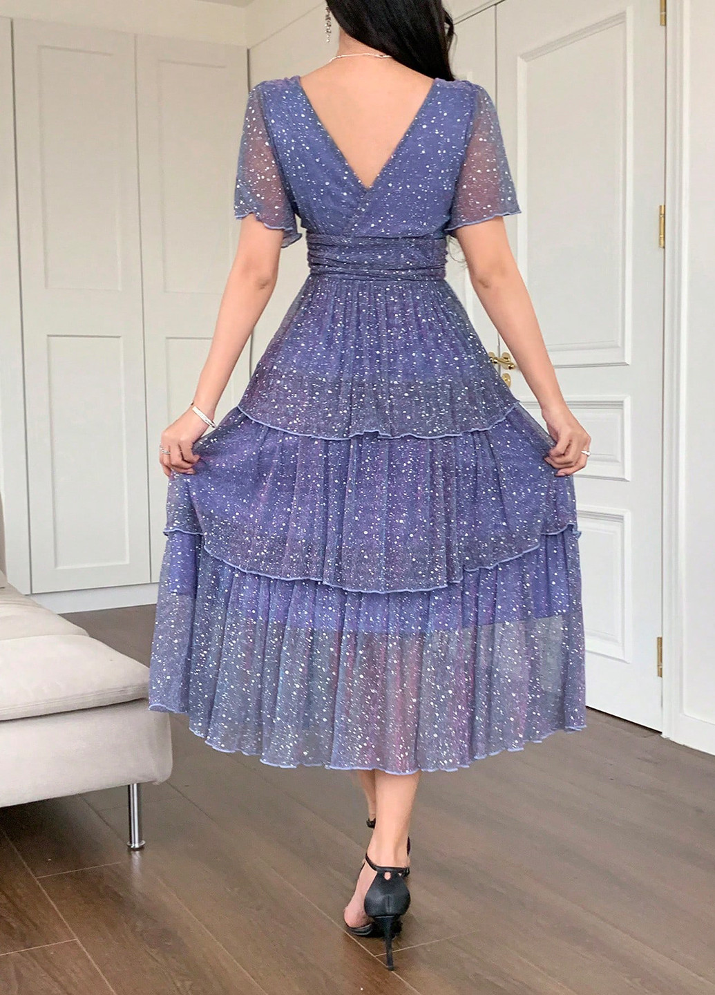 Сиреневое кэжуал платье а-силуэт SHEIN однотонное