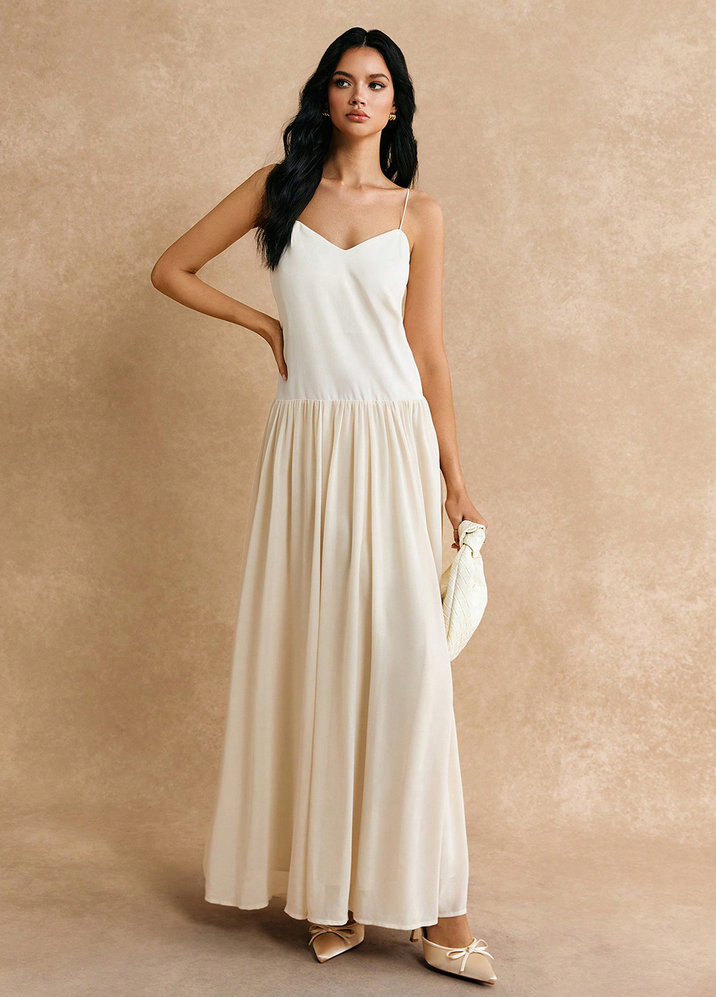 Кремовое праздничный, вечернее, кэжуал, деловое платье клеш, с открытой спиной, платье-майка, а-силуэт SHEIN колор блок