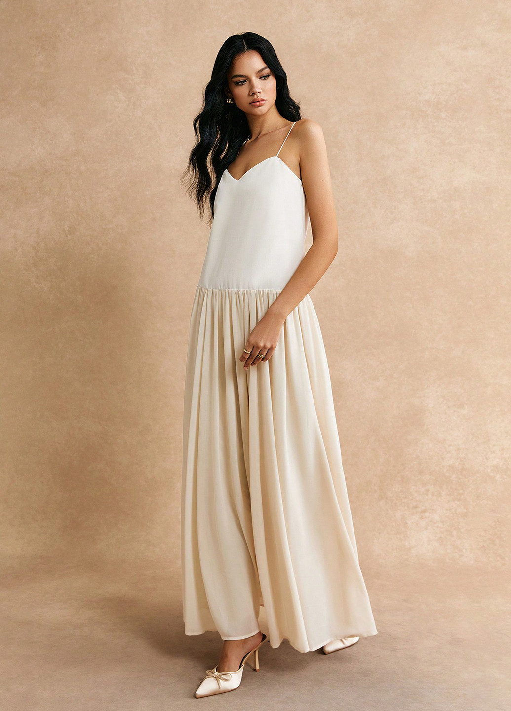 Кремовое праздничный, вечернее, кэжуал, деловое платье клеш, с открытой спиной, платье-майка, а-силуэт SHEIN колор блок