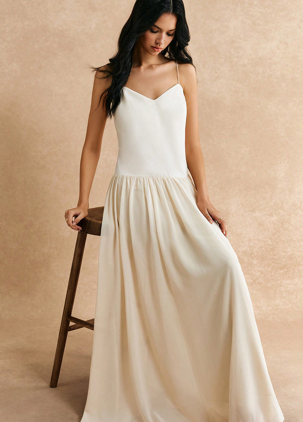 Кремовое праздничный, вечернее, кэжуал, деловое платье клеш, с открытой спиной, платье-майка, а-силуэт SHEIN колор блок