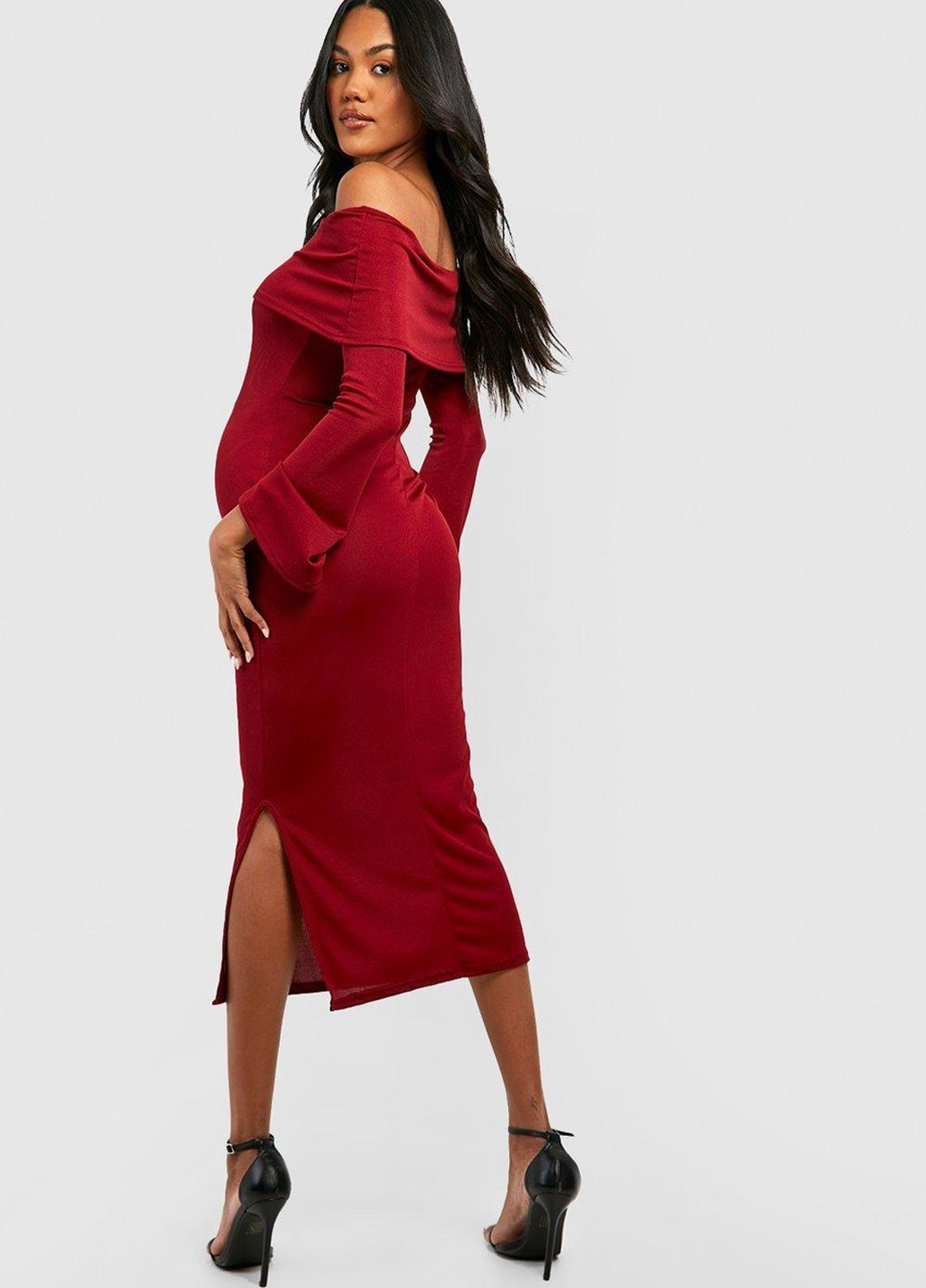 Вишнева кежуал сукня з відкритими плечима Boohoo однотонна