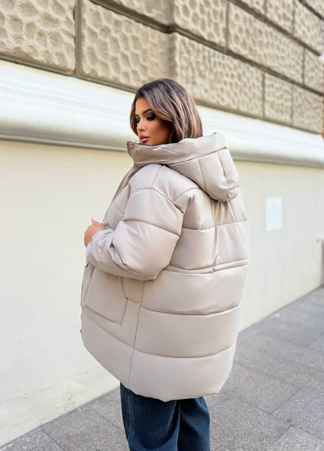 Світло-бежева зимня куртка двостороння No Brand