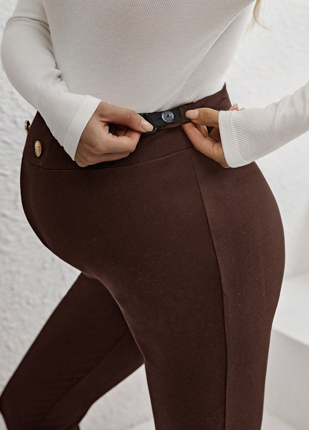 Коричневые демисезонные леггинсы для беременных SHEIN