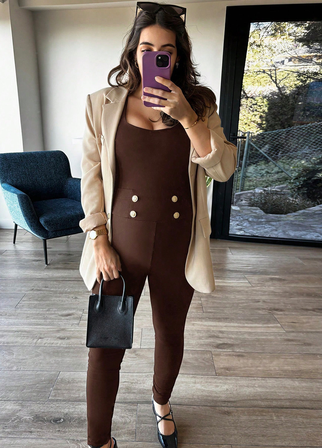 Коричневые демисезонные леггинсы для беременных SHEIN