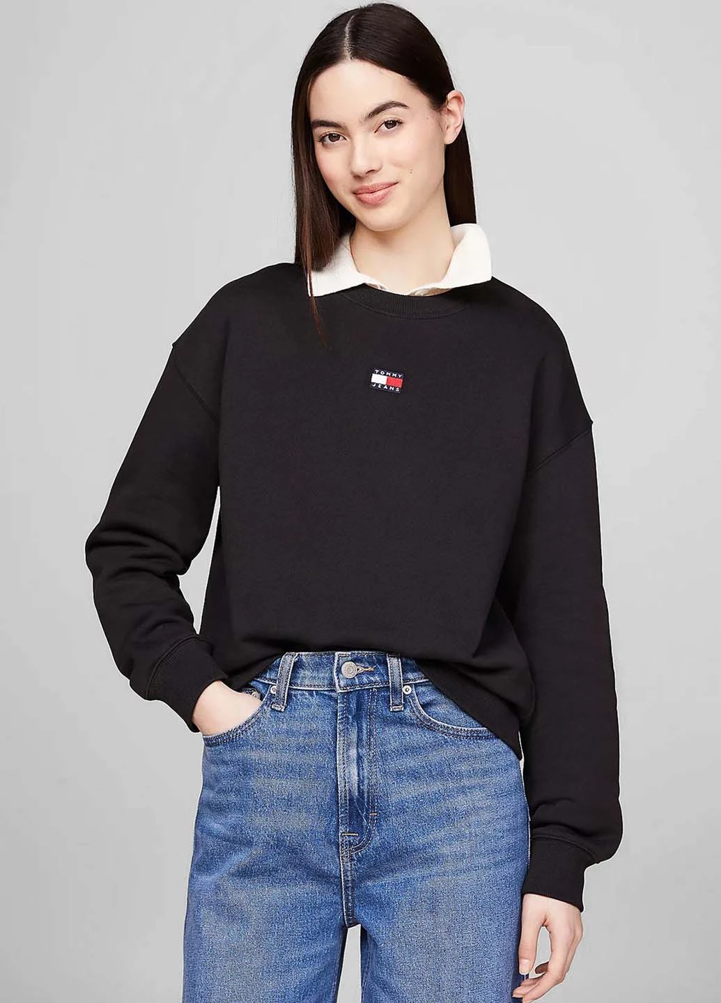 Чорний світшот Tommy Jeans однотонний вишивка (315033536)
