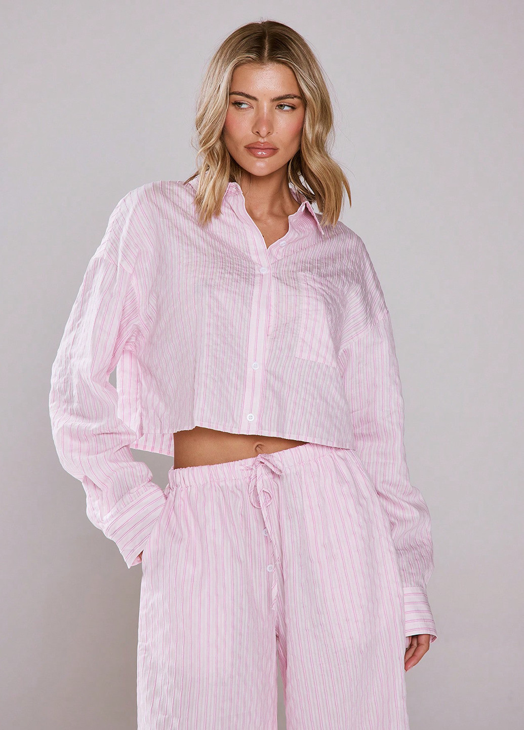 Розовая кэжуал рубашка в полоску SHEIN