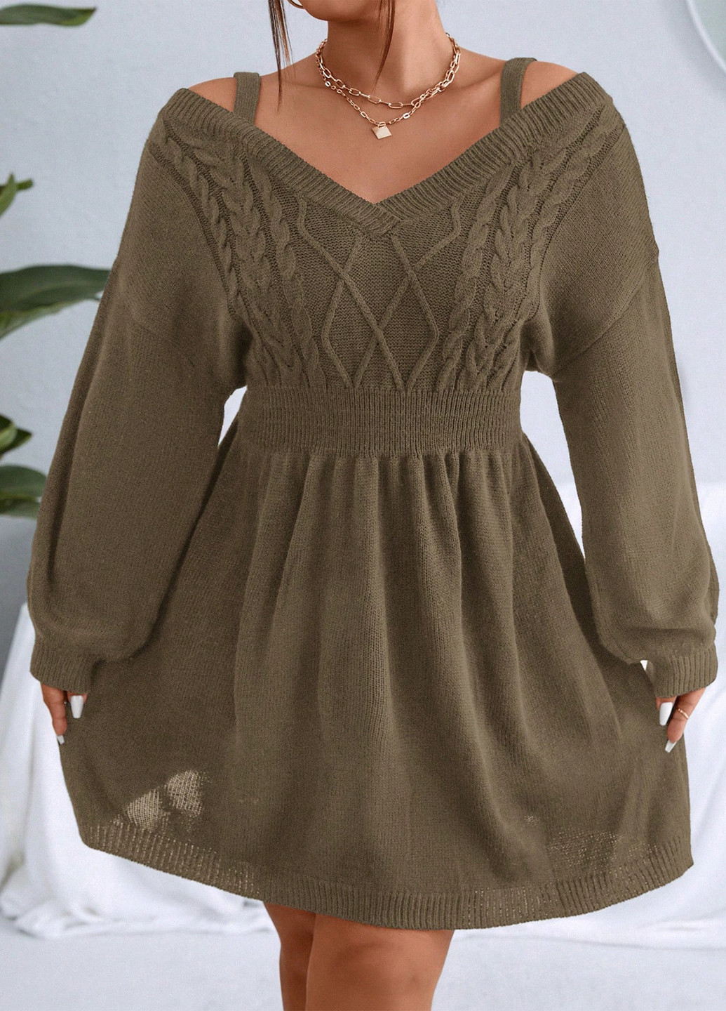 Коричнева кежуал сукня сукня светр SHEIN однотонна