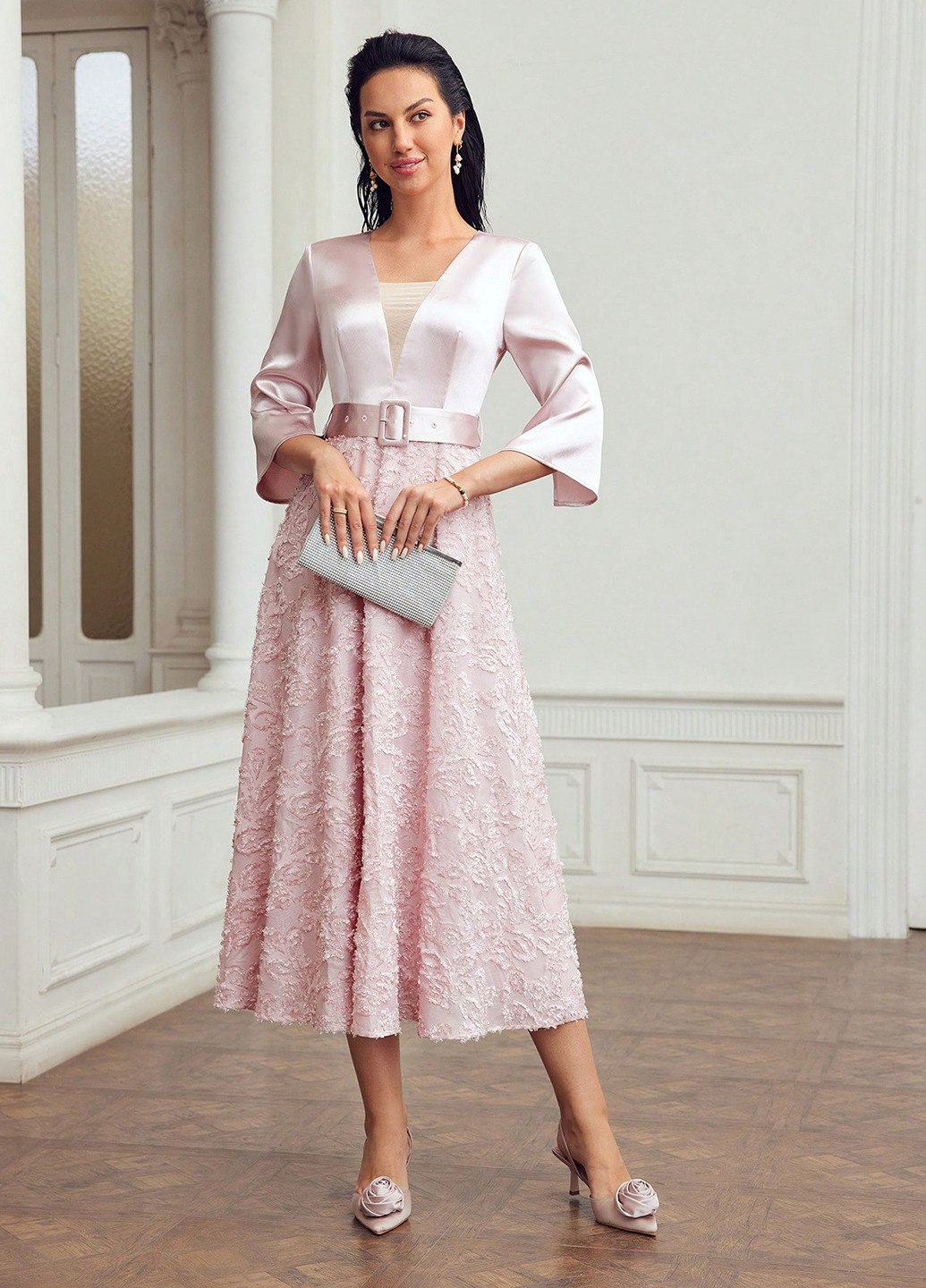 Блідо-рожева святковий, вечірня сукня кльош SHEIN однотонна