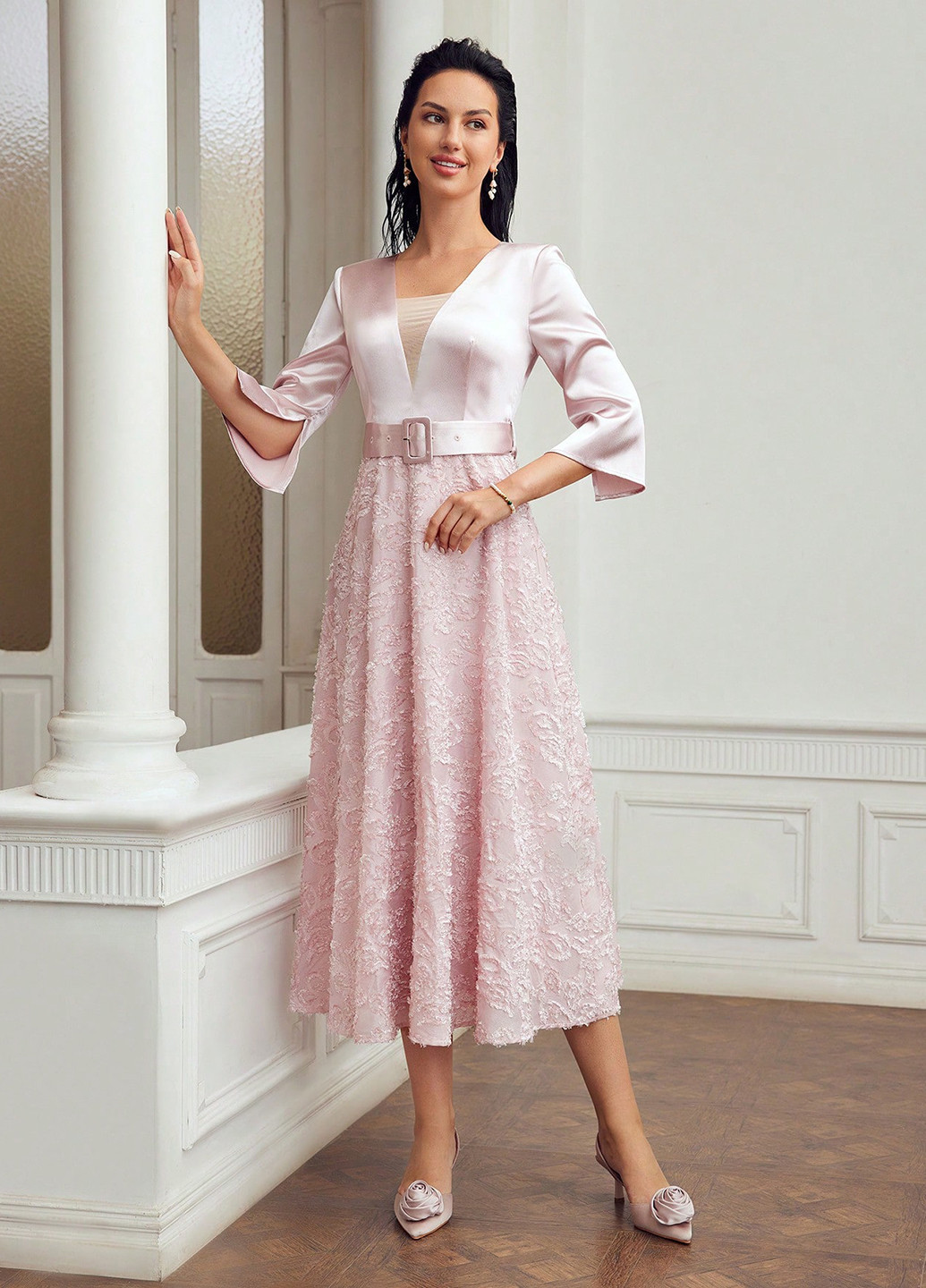 Блідо-рожева святковий, вечірня сукня кльош SHEIN однотонна