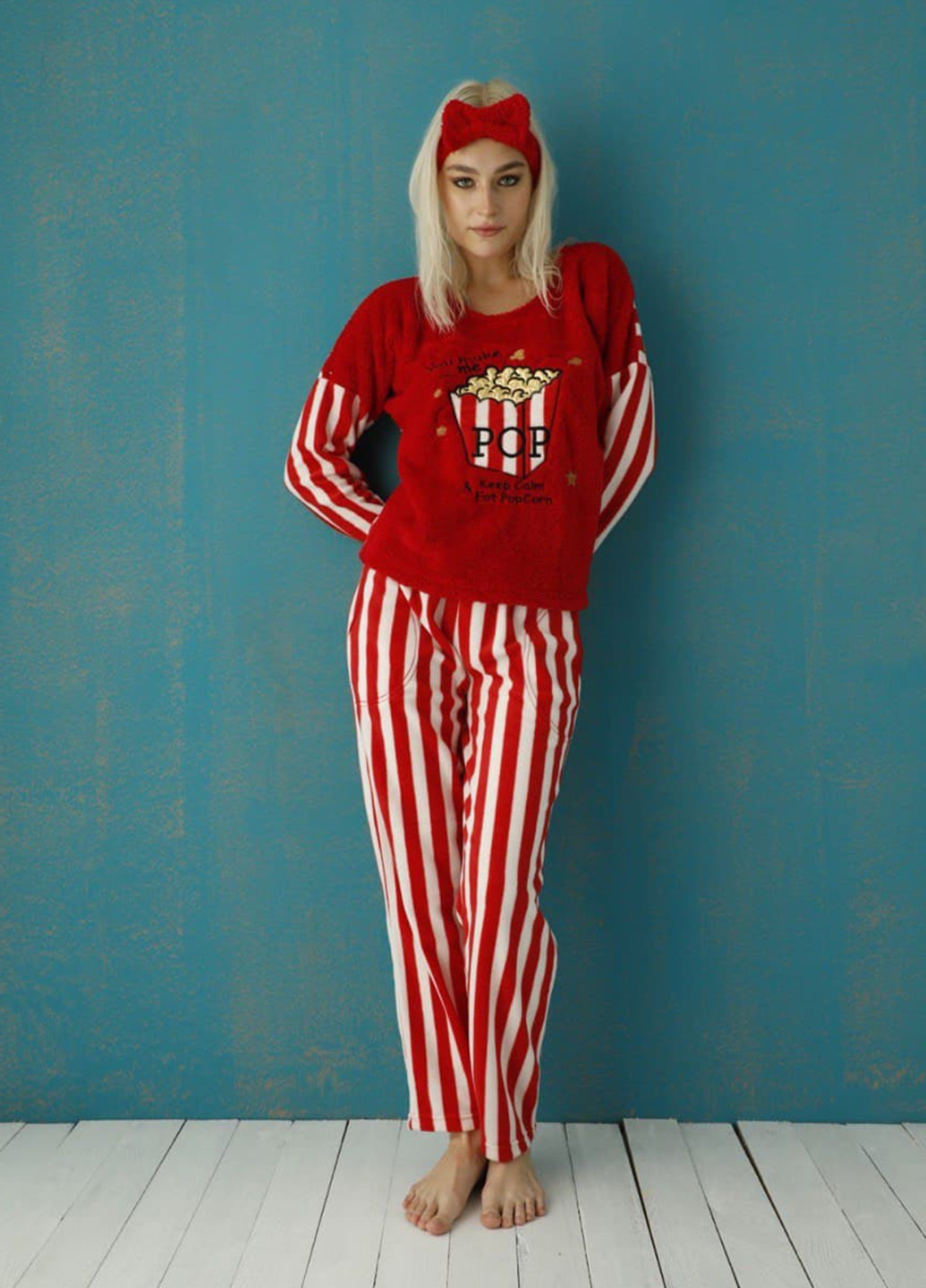 Червона всесезон піжама (світшот, штани, пов'язка на голову) свитшот + брюки Pijamoni