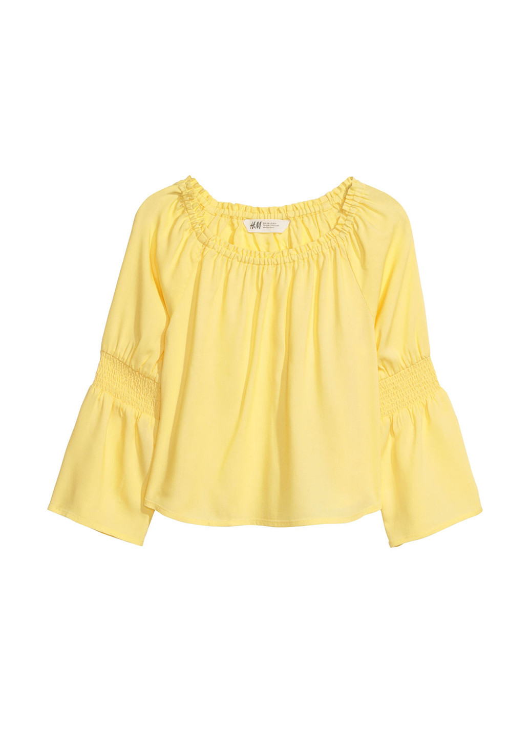 Желтая однотонная блузка с длинным рукавом H&M летняя
