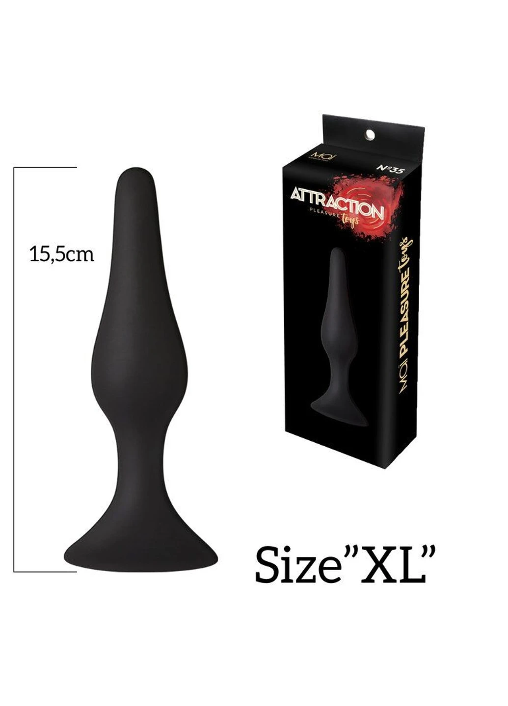 Анальная пробка на присоске Attraction Toys №35 Black, длина 15,5см, диаметр 3,8см MAI (254953892)