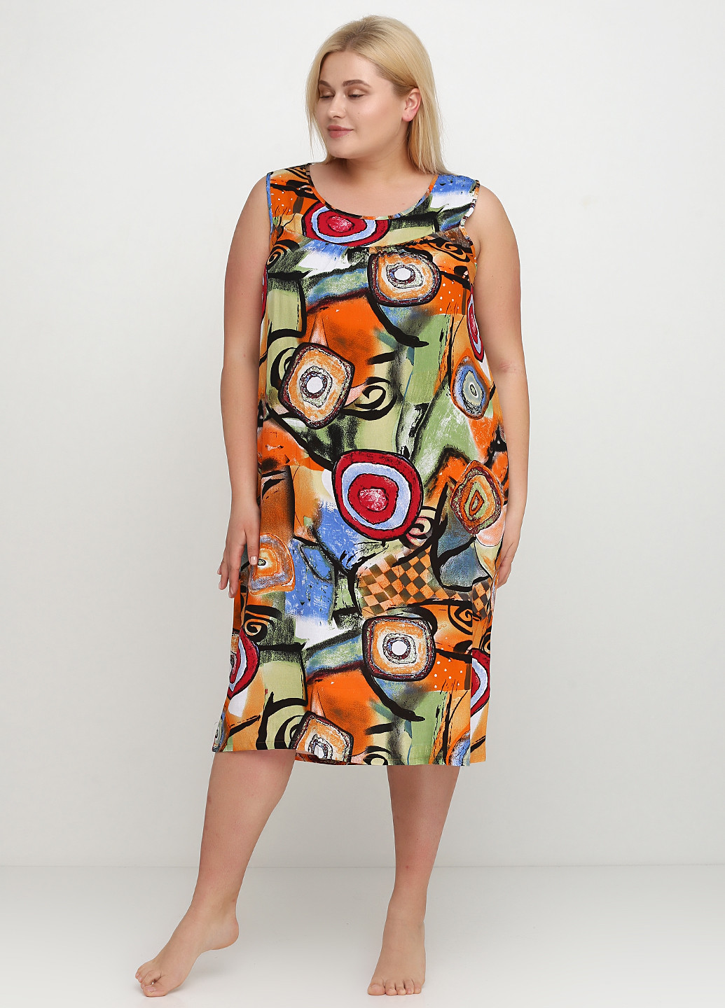 Помаранчева домашній сукня міді Saimeiqi з абстрактним візерунком