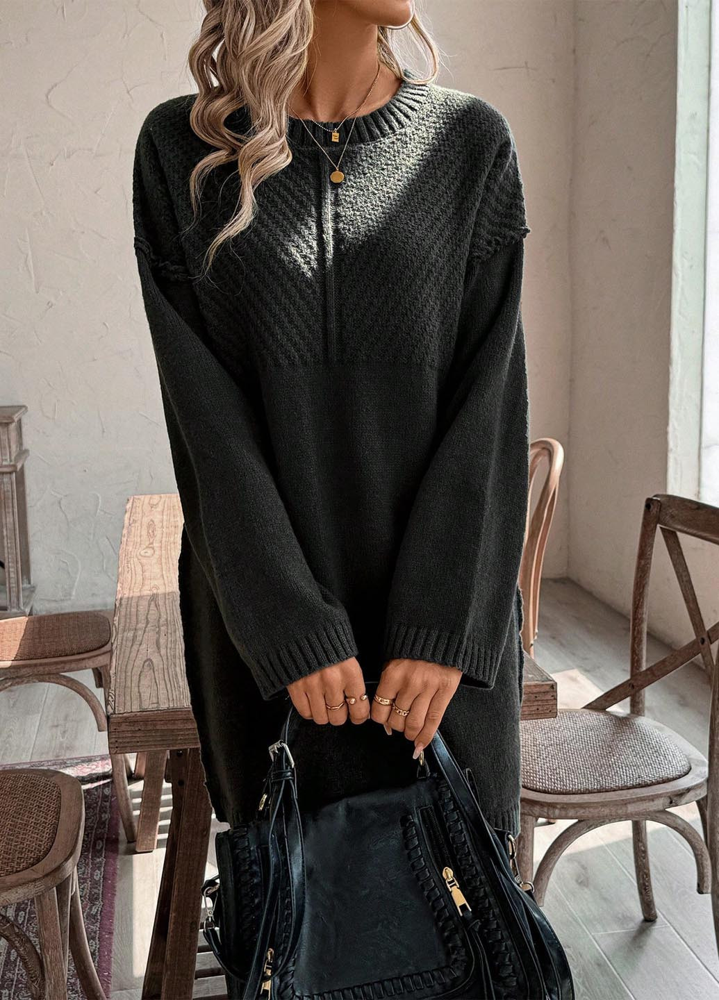 Чорна кежуал сукня сукня светр SHEIN однотонна