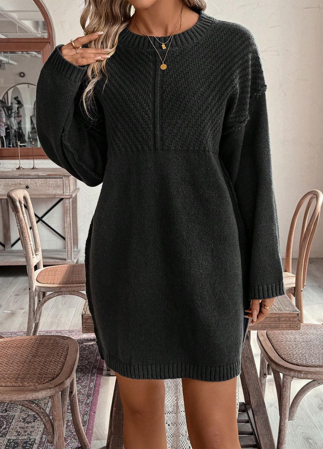 Чорна кежуал сукня сукня светр SHEIN однотонна