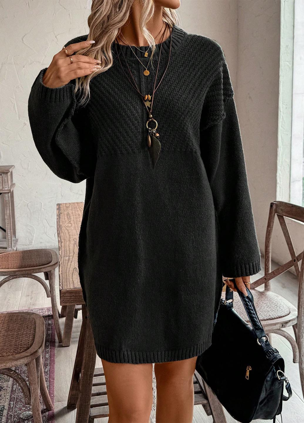Чорна кежуал сукня сукня светр SHEIN однотонна