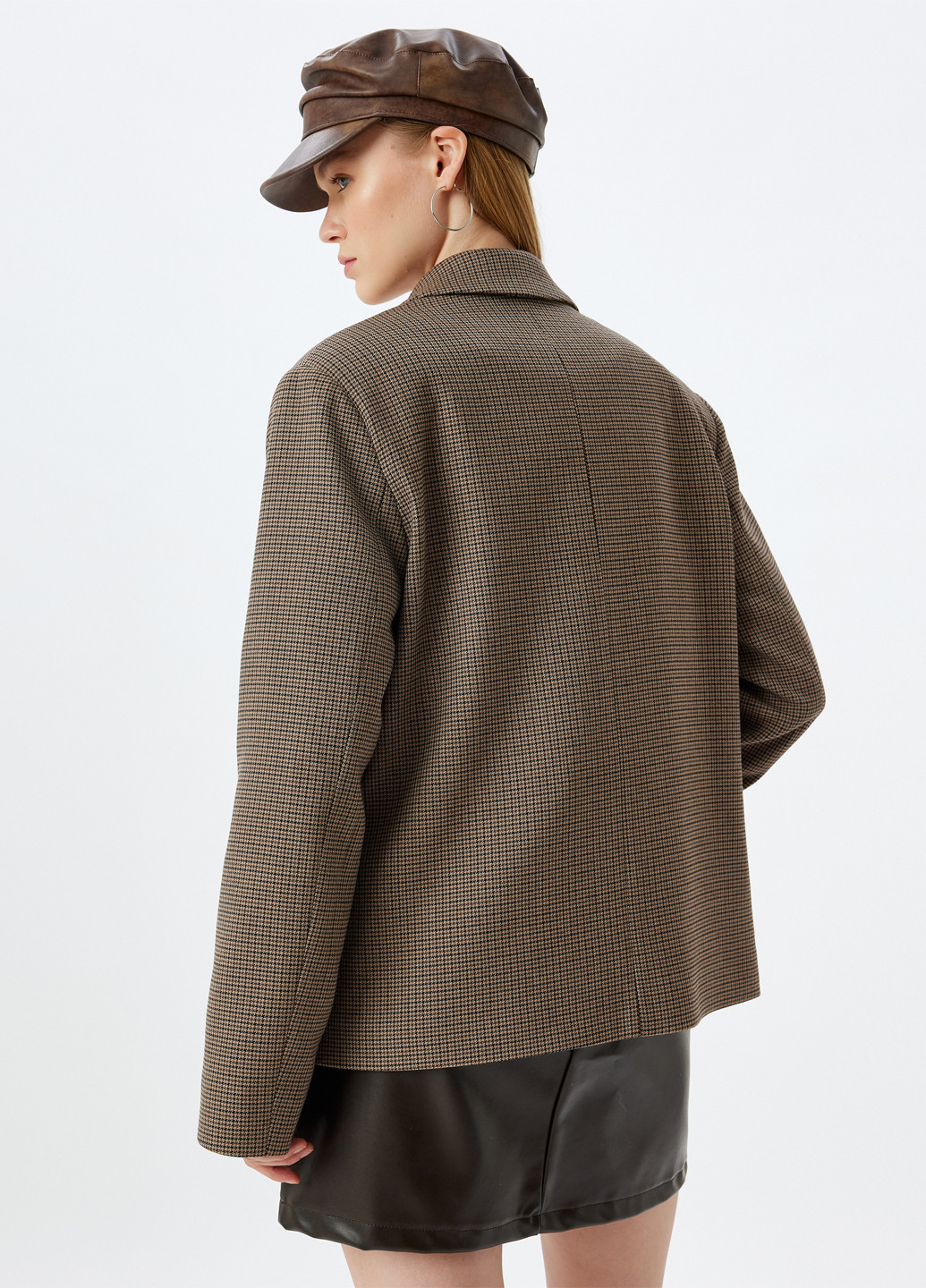 Бежевый женский жакет KOTON с узором пье-де-пуль «гусиная лапка» - демисезонный