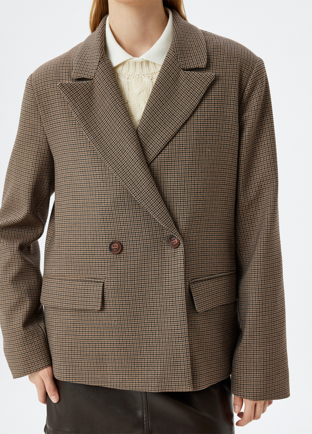 Бежевый женский жакет KOTON с узором пье-де-пуль «гусиная лапка» - демисезонный