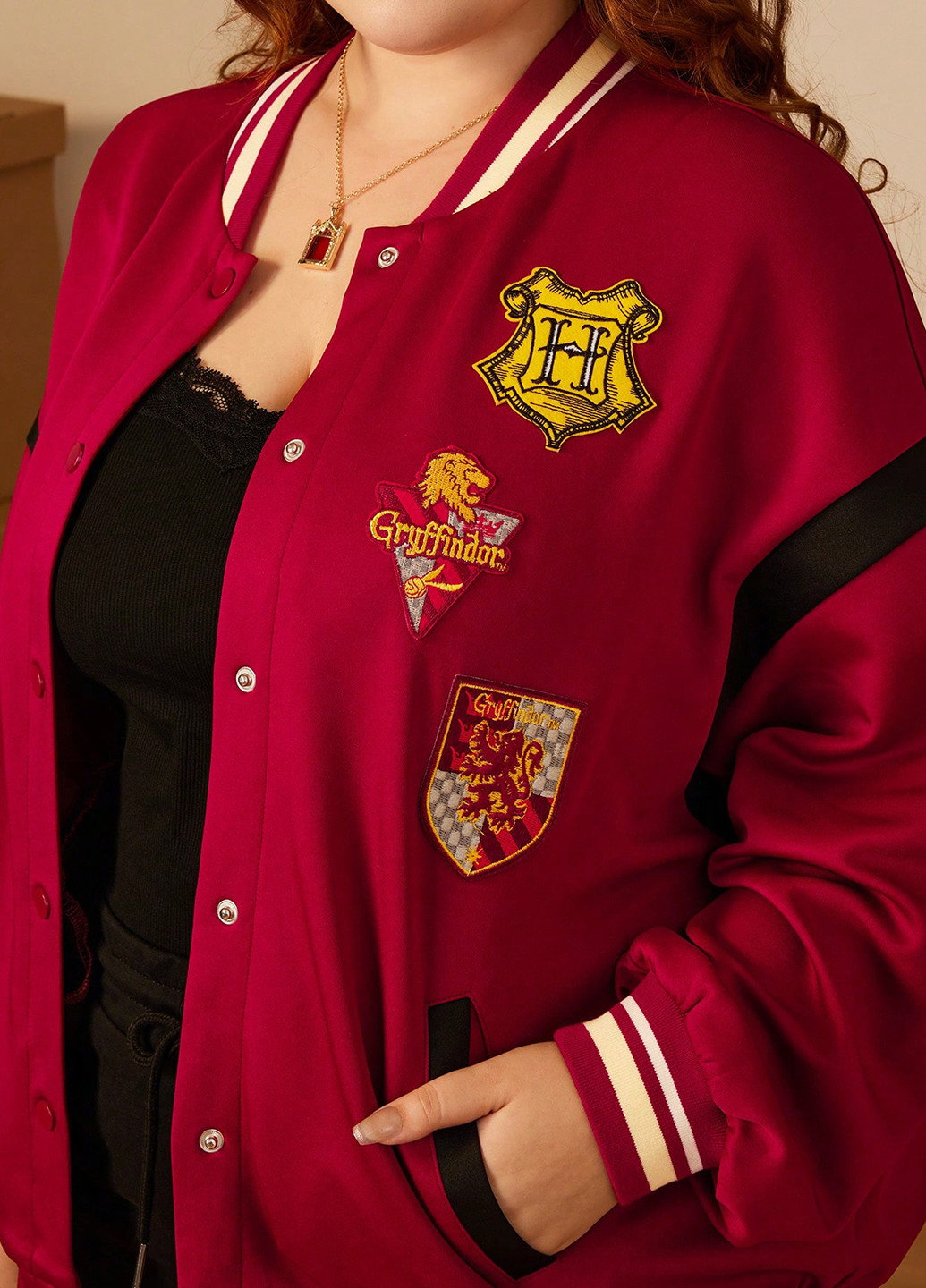 Бомбер SHEIN бейсбольный на кнопках (338193760)