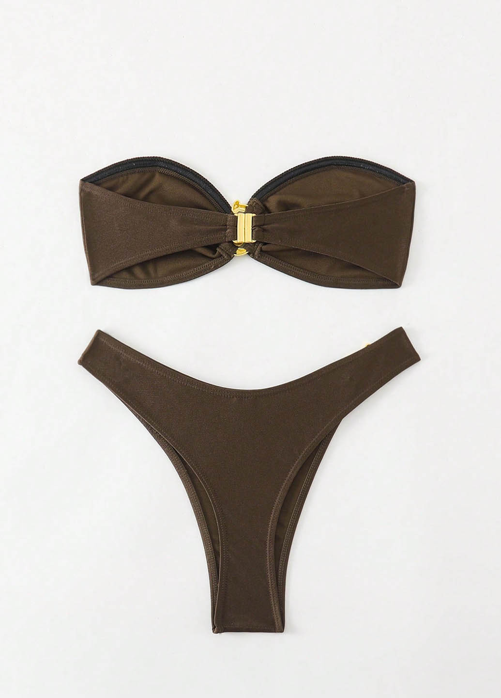 Коричневий демісезонний купальник (ліф, трусики) бандо, роздільний SHEIN