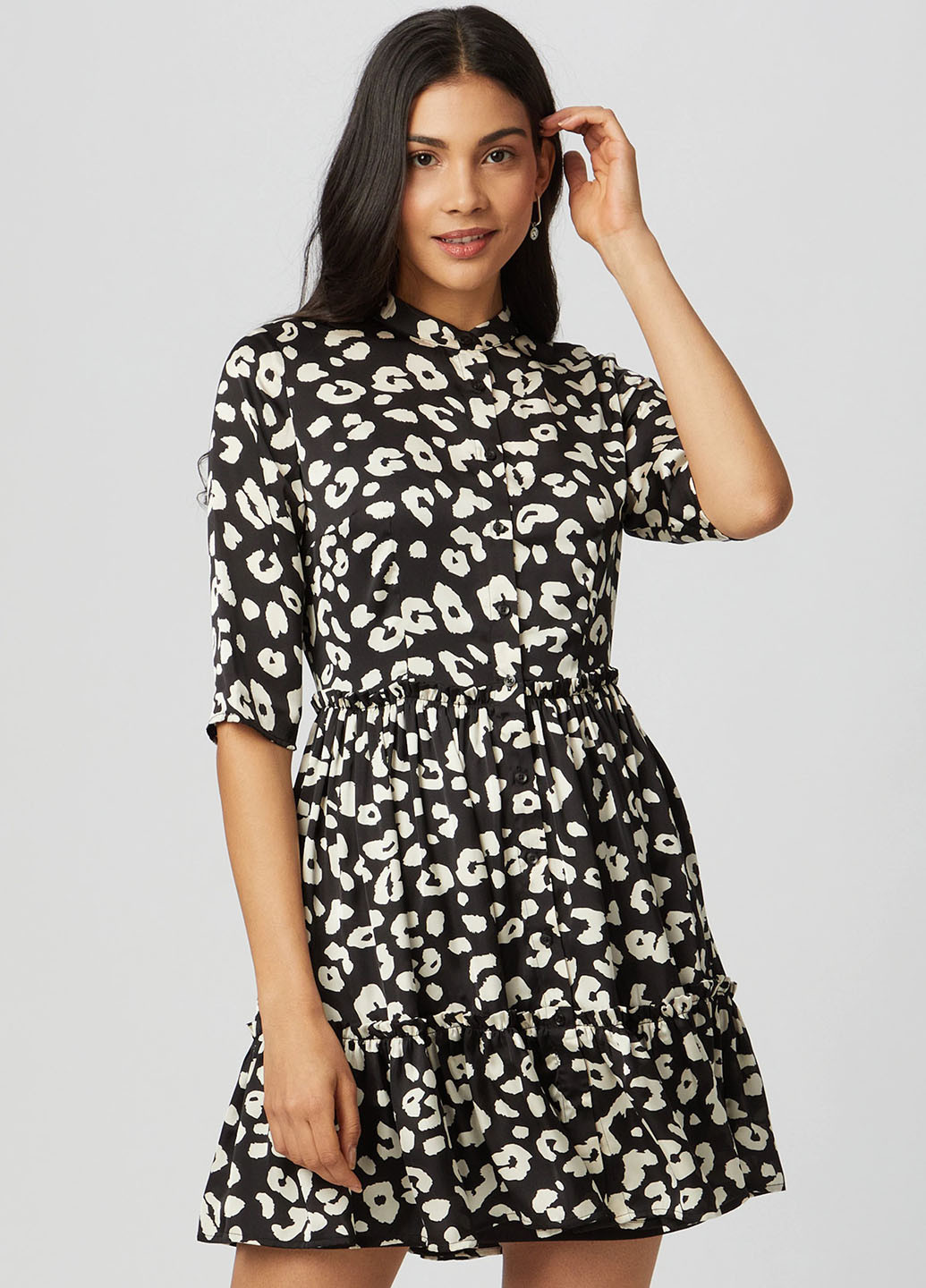 Черное кэжуал платье клеш, рубашка GMK с цветочным принтом