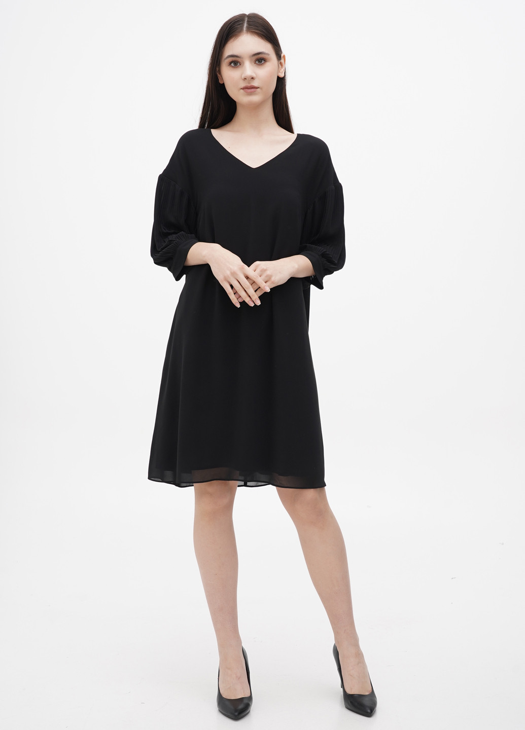 Черное кэжуал платье а-силуэт Comma однотонное
