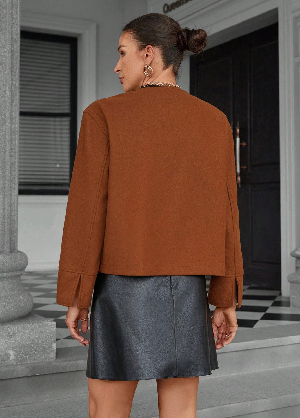 Коричневе Кежуал напівпальто SHEIN однотонне