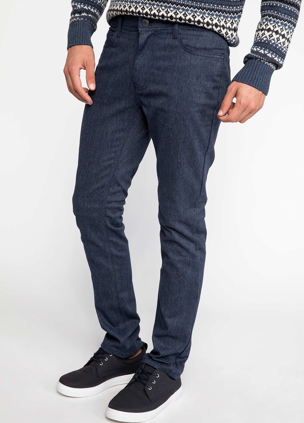 Темно-синие кэжуал демисезонные прямые брюки DeFacto