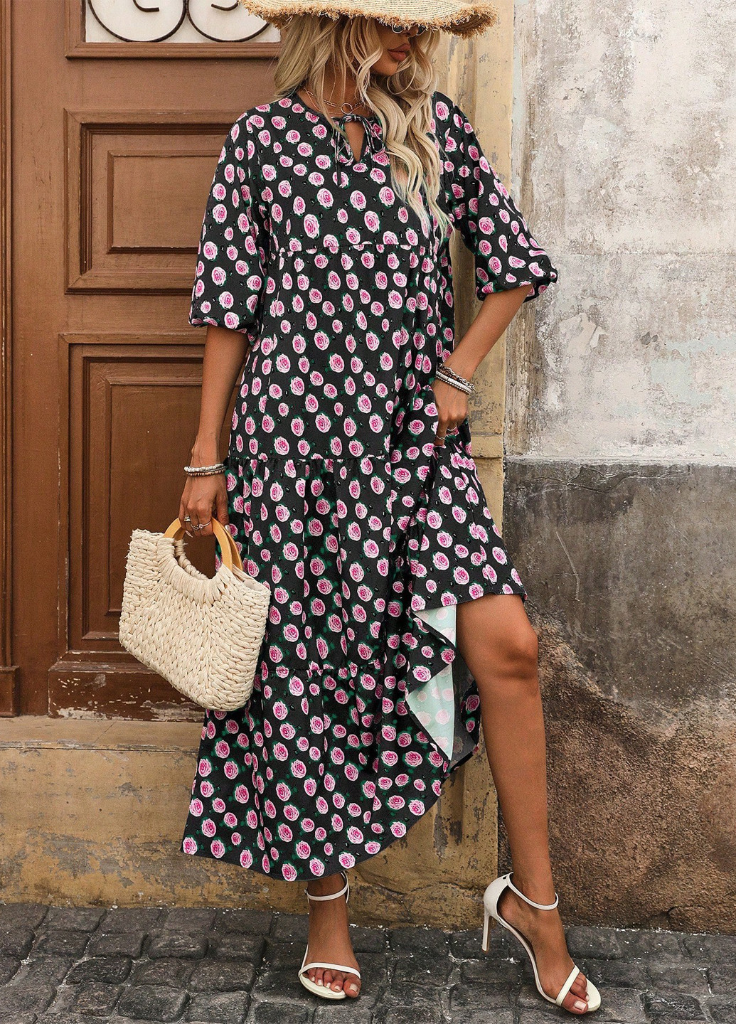 Комбинированное кэжуал платье SHEIN розы