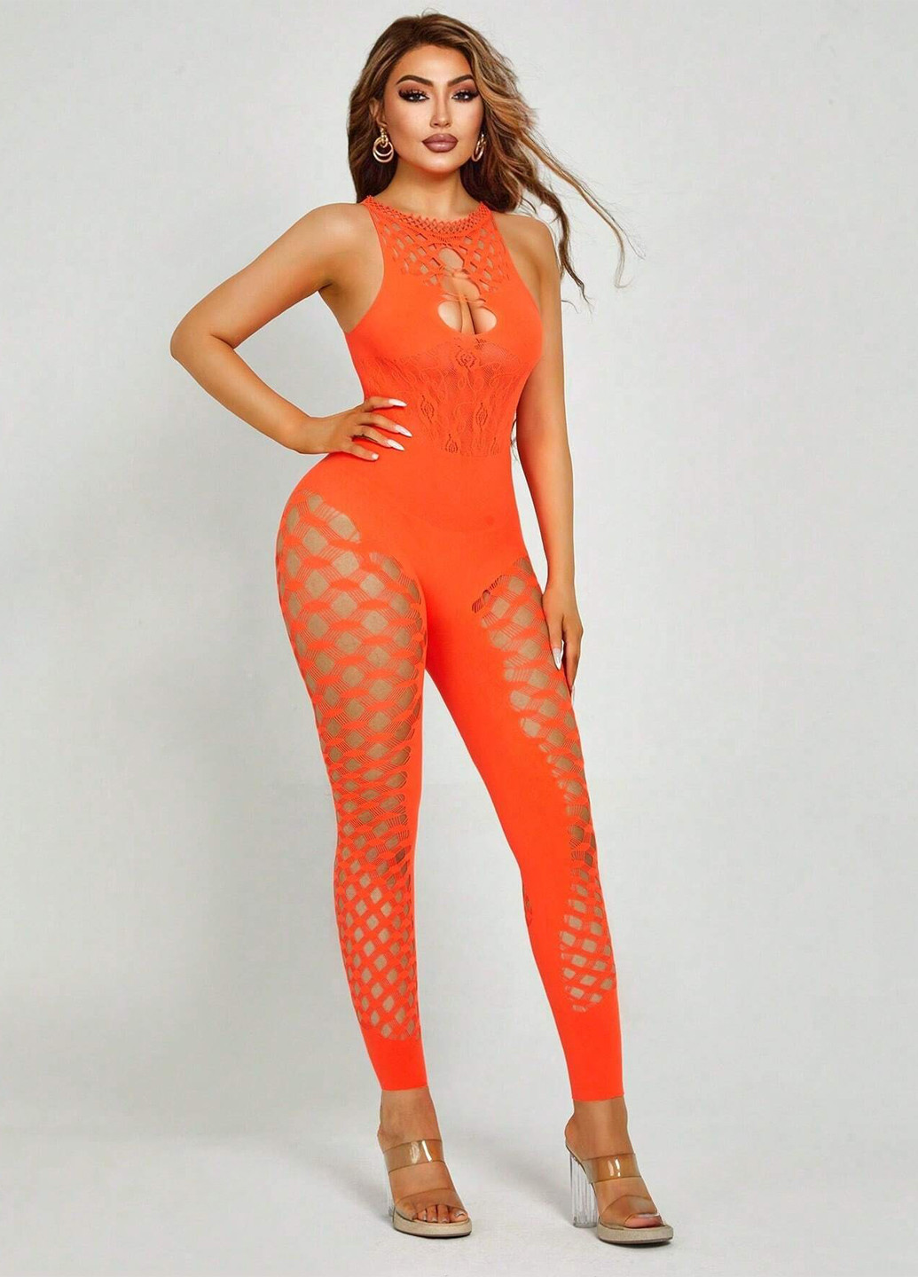 Комбінезон SHEIN комбінезон-брюки однотонний помаранчевий кежуал поліамід