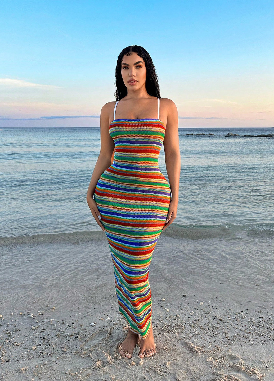 Комбінована кежуал, пляжна сукня силуетна SHEIN в смужку