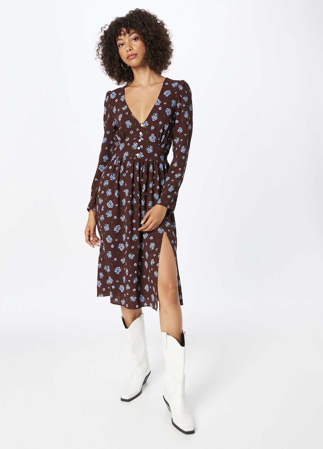 Коричнева кежуал сукня кльош Monki з квітковим принтом