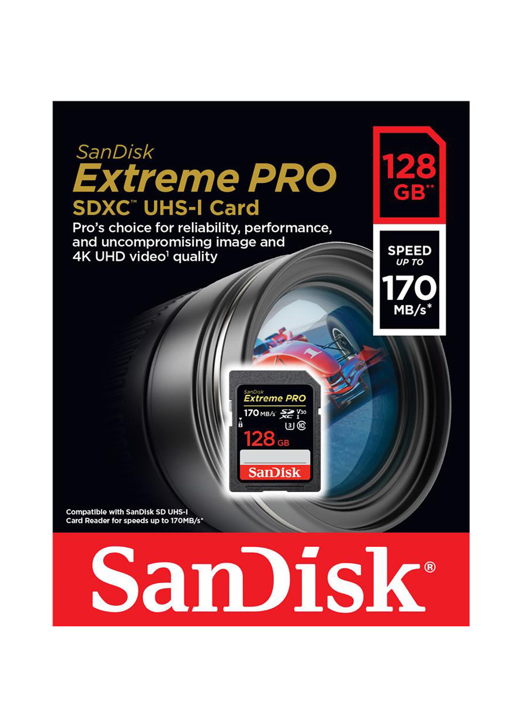 Карта пам'яті SDXC 128GB C10 UHS-I U3 (R170 / W90MB / s) Extreme Pro (SDSDXXY-128G-GN4IN) SanDisk карта памяти sandisk sdxc 128gb c10 uhs-i u3 (r170/w90mb/s) extreme pro (sdsdxxy-128g-gn4in) (130843134)