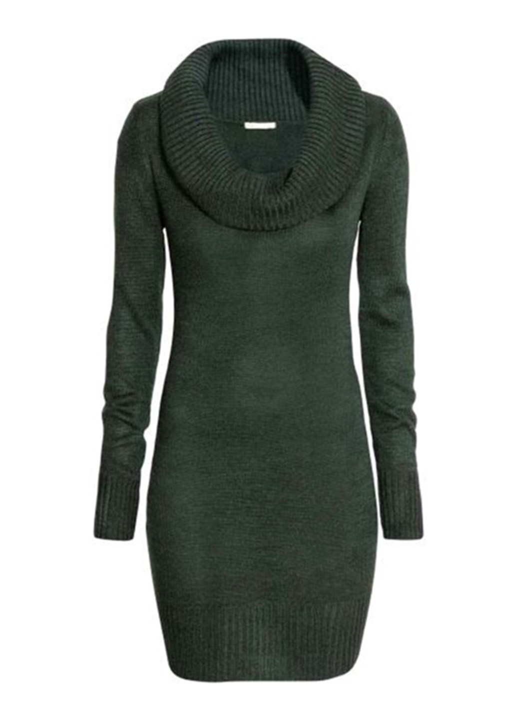 Темно-зеленое кэжуал платье платье-свитер H&M однотонное