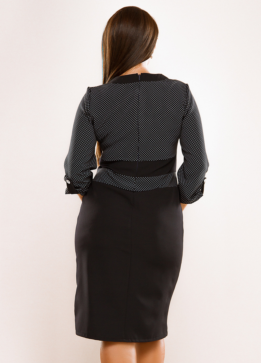 Черное кэжуал платье короткое Lady Style в горошек