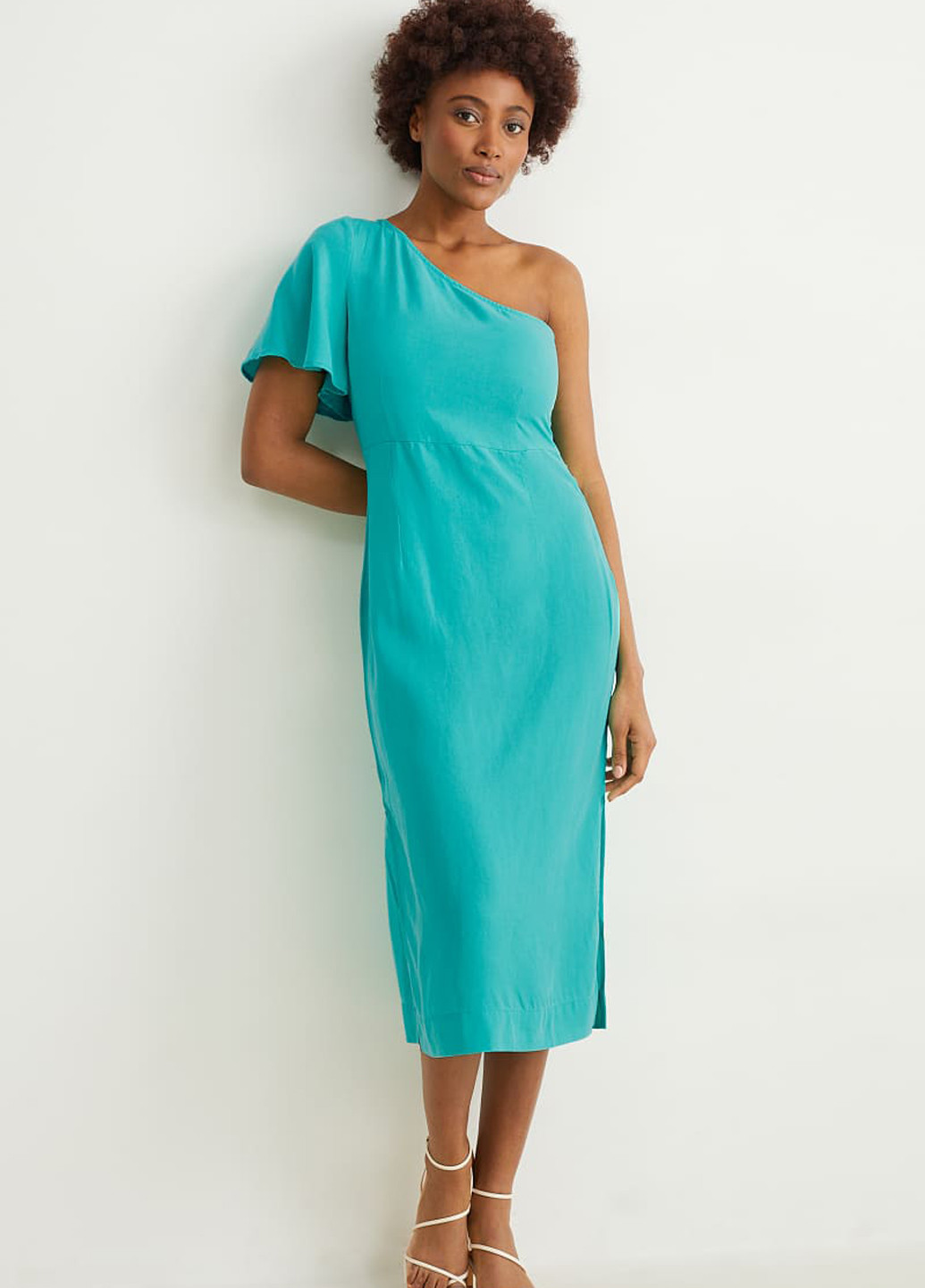 Бірюзова кежуал сукня на одне плече C&A однотонна