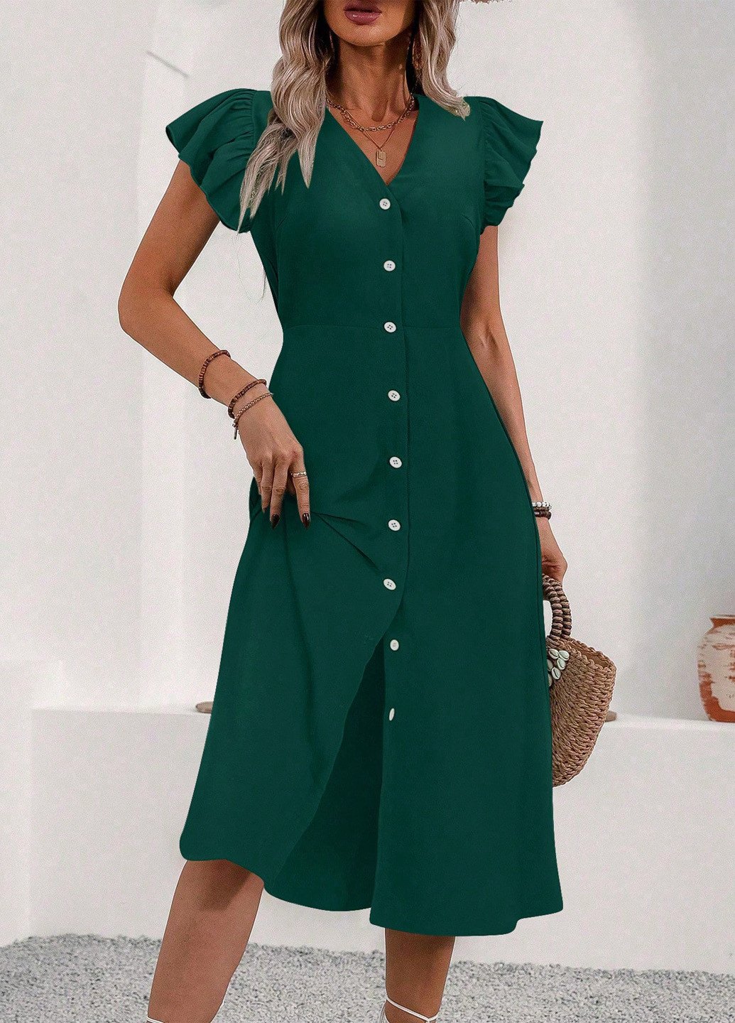 Темно-зеленое праздничный, вечернее, кэжуал платье а-силуэт SHEIN однотонное