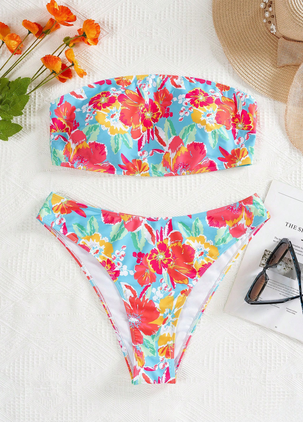 Голубой летний купальник (лиф, трусики) раздельный, бандо SHEIN