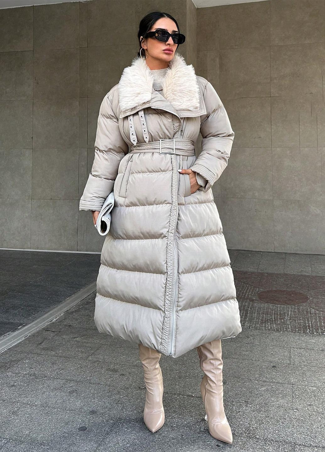 Светло-бежевая зимняя куртка SHEIN