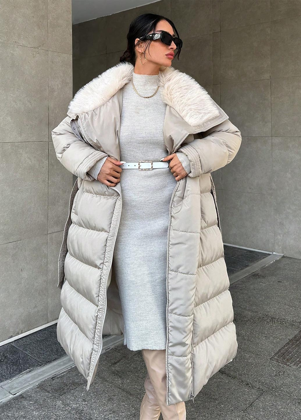 Светло-бежевая зимняя куртка SHEIN