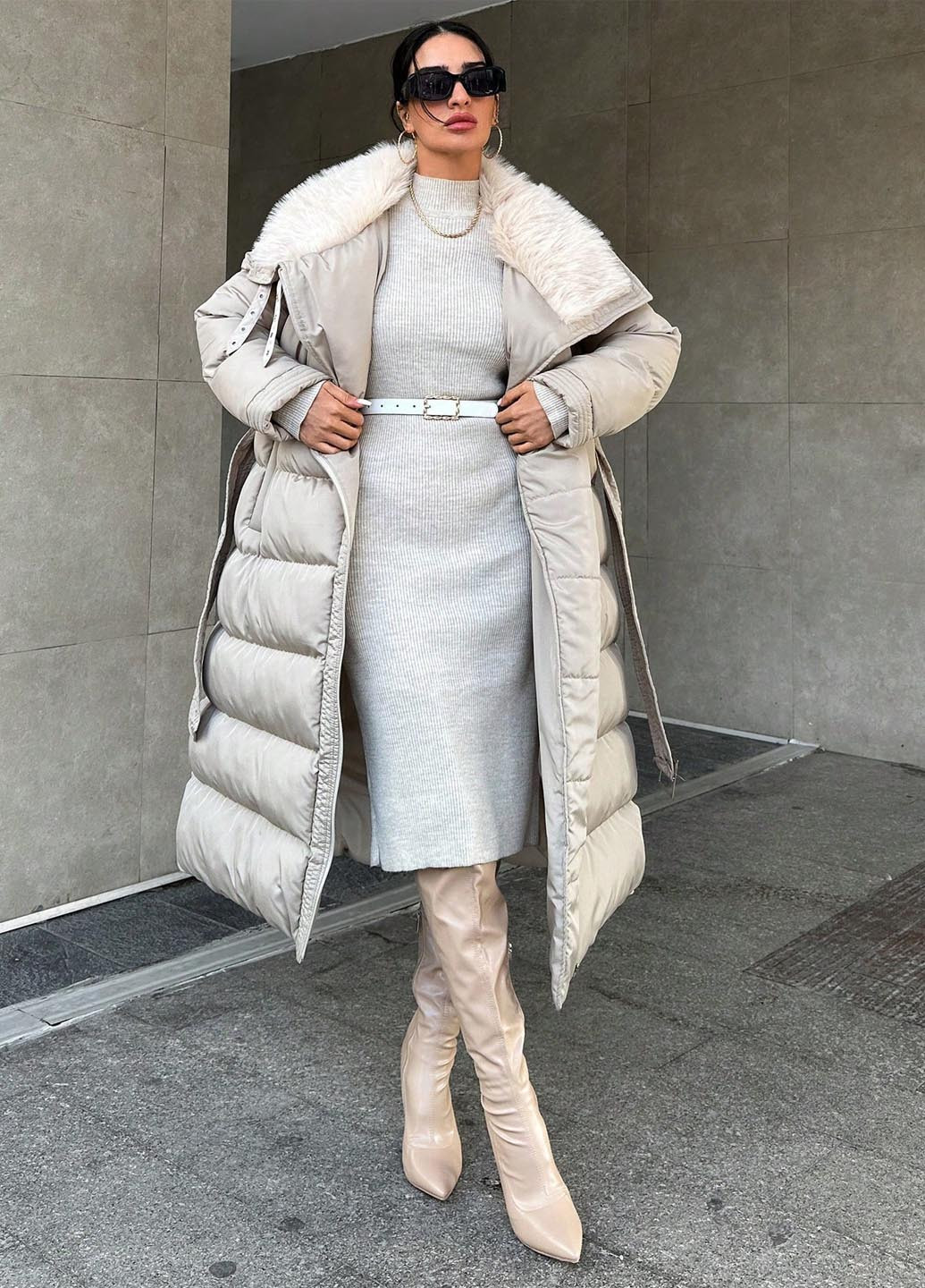 Светло-бежевая зимняя куртка SHEIN