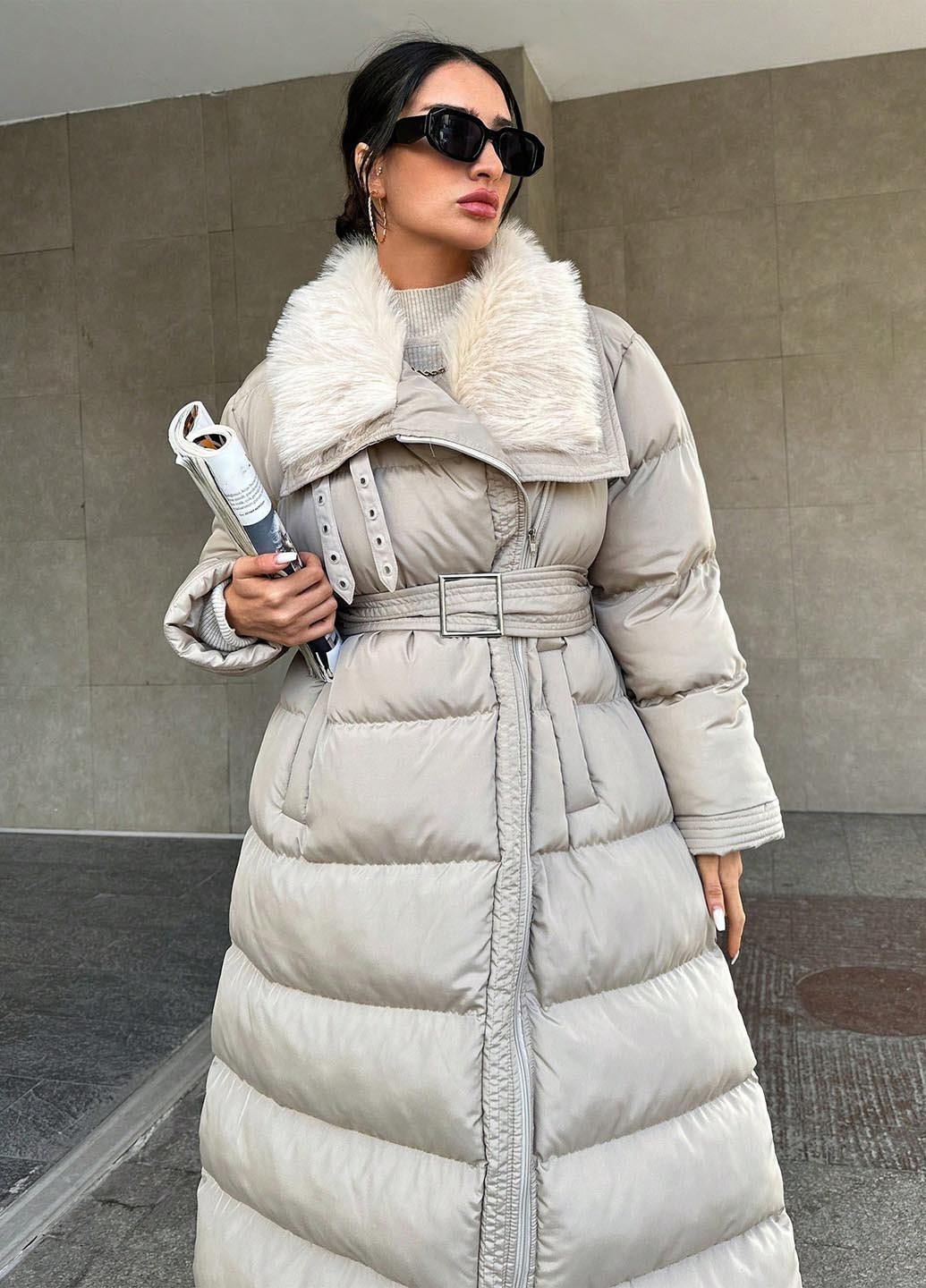 Светло-бежевая зимняя куртка SHEIN